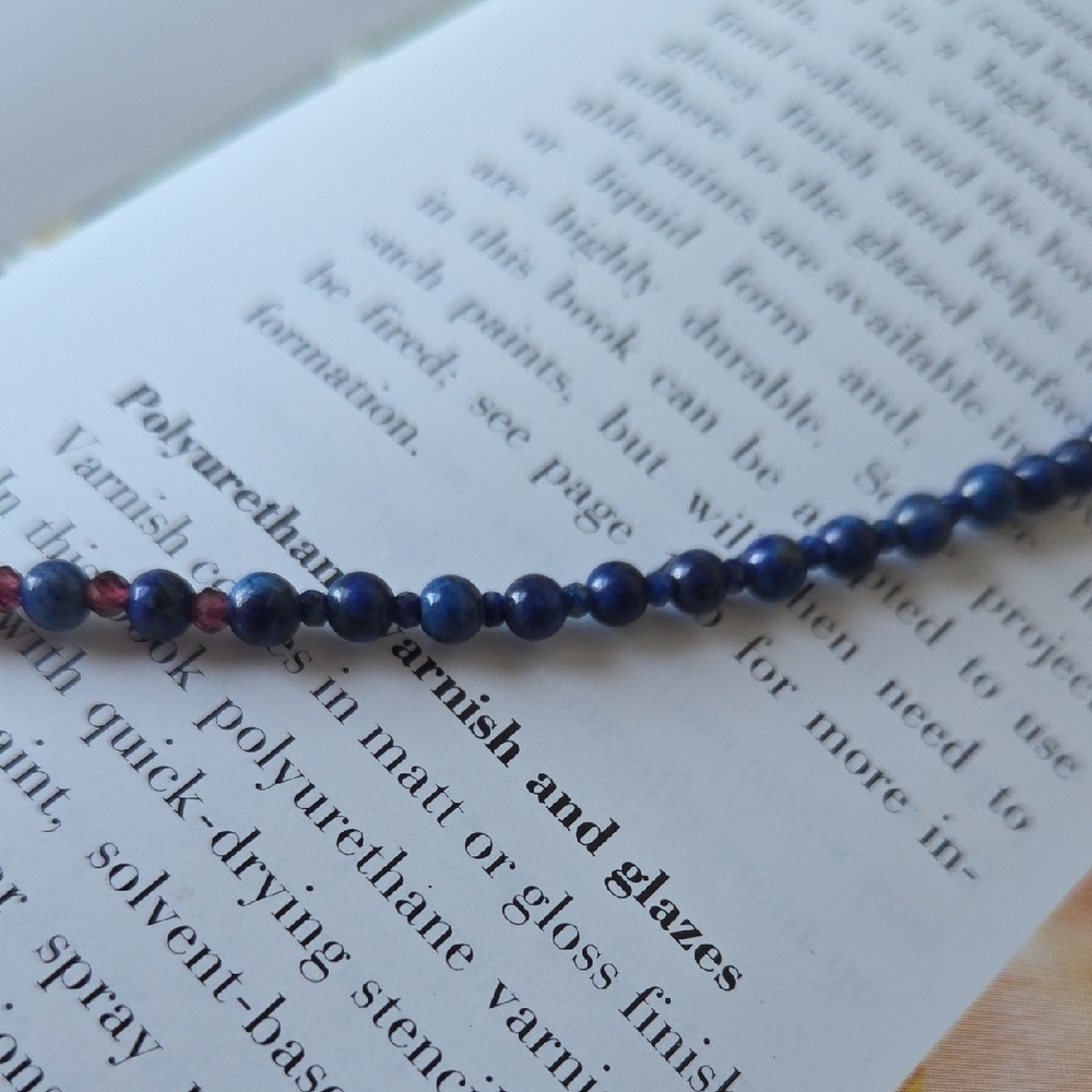 Real Lapis Lazuli Bead Necklace With Gold Pendant -Handcraft/  Boho Style - Picture 7 of 12